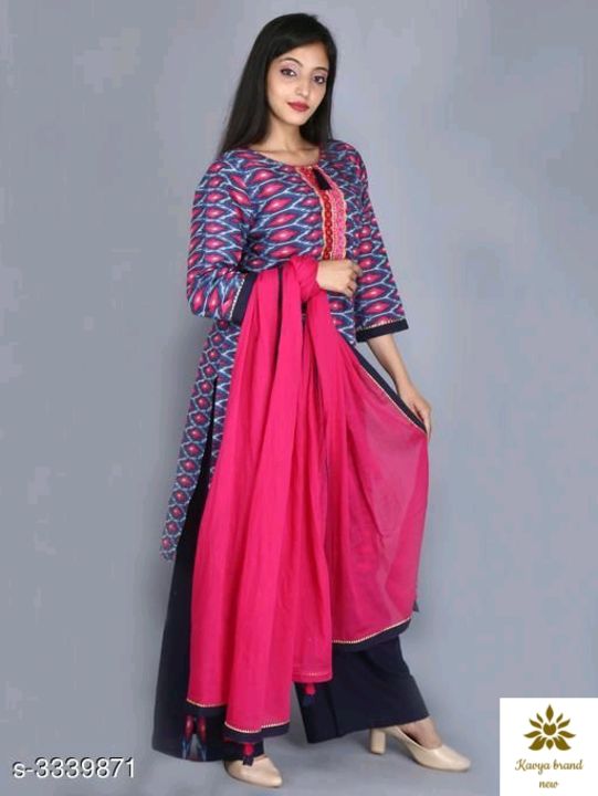 Women Cotton A-line Embroidered Long Kurti With Palazzos uploaded by Kavya brand new on 2/24/2022