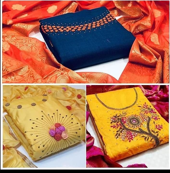 Post image 🎉 SALE 🎉 SALE 🎉 SALE 🎉

      🤝BEST COMBO OFFER 🤝
  SUIT DETAILS 

▪ Top Fabrics:- COTTON
▪  Bottom Fabrics:- Heavy Indo COTTON
▪ *Dupatta:*CHINON 
▪ *Size:* Free Size   (Semi Stitched)


     *Modal Chanderi silk*
        With Khatali Hand Work
            With Santon inner
  
        💃Dupatta - Heavy banarasi dupatta💃
           🤰Bottam - COTTON🤰
        👥   Inner - Santon 👥

💃💃💃🧚‍♂💃💃💃

*Ready to Stock*



*RATE - 1400* +FREE SHIPPING✈️✈️✈️   ( 3 DRESS)  


🇪🇬/FL