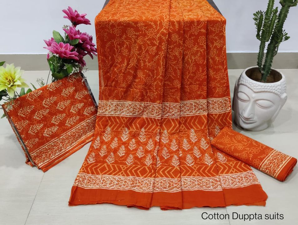 Hand block printed cotton dupatta suit uploaded by Ankita hand block print on 2/24/2022