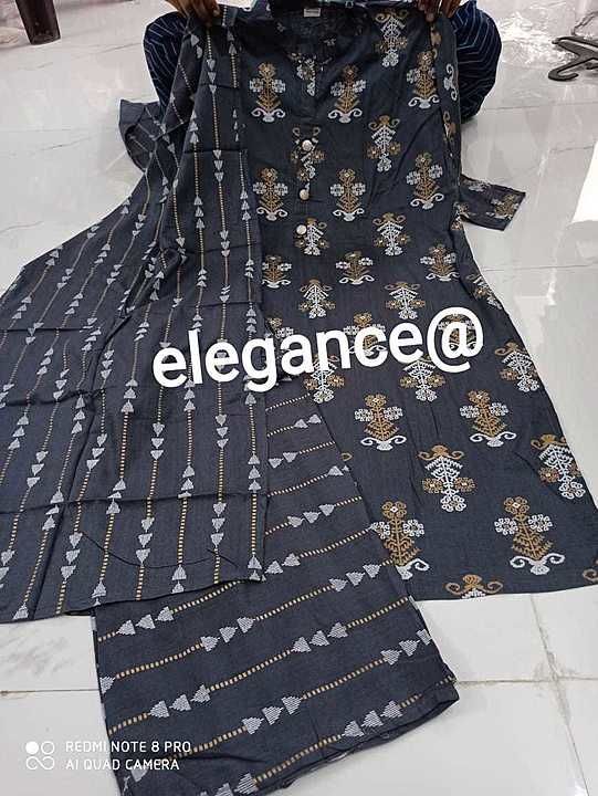Elegance
Rayon Cotton Top Full Stiched WD Beautiful Design,
Rayon Cotton plazo,
Sizes L to Xl uploaded by Apna Fashion on 10/10/2020