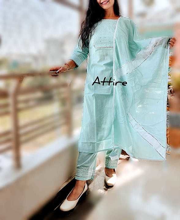 *Attire Launches Beautiful Kurta with chikankari work & bijiya detailing on yoke & pants uploaded by business on 10/10/2020