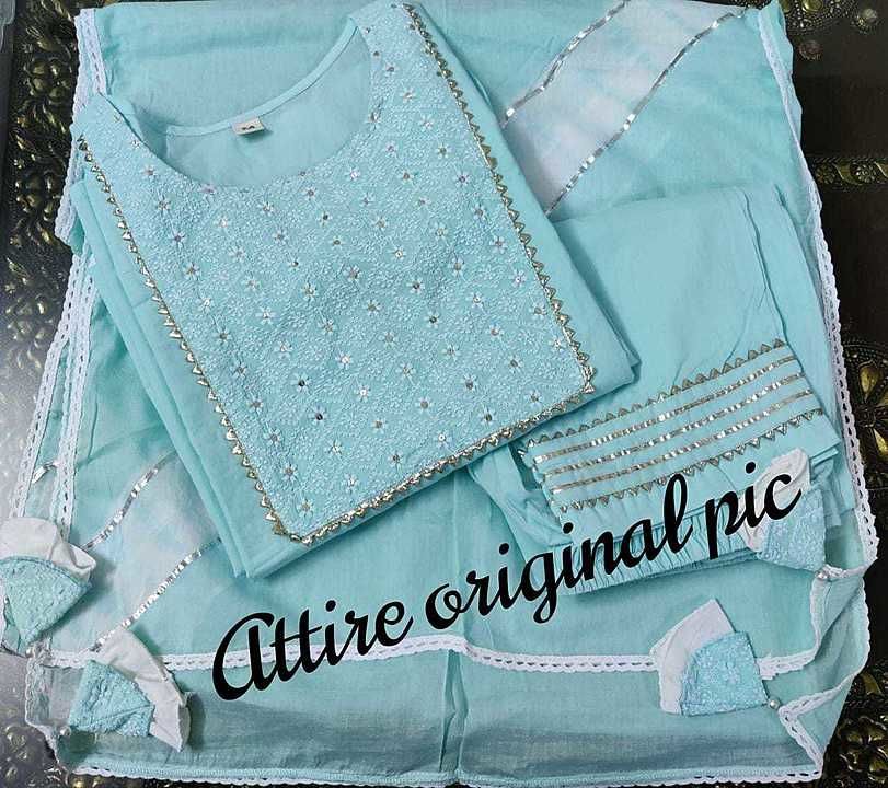 *Attire Launches Beautiful Kurta with chikankari work & bijiya detailing on yoke & pants along uploaded by business on 10/10/2020