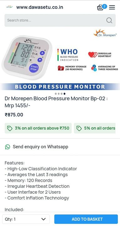 Dr Morepen BP Monitor BP02 - MRP 1477/- uploaded by Dawasetu Private Limited on 2/27/2022