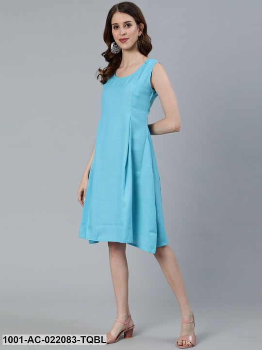 Turquoise Blue Solid A-Line Dress uploaded by business on 2/27/2022