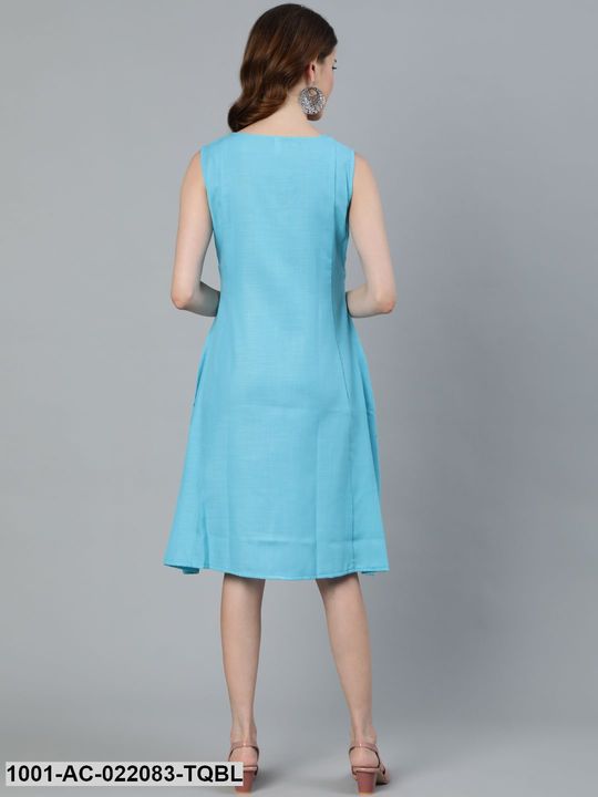 Turquoise Blue Solid A-Line Dress uploaded by PR Retail on 2/27/2022