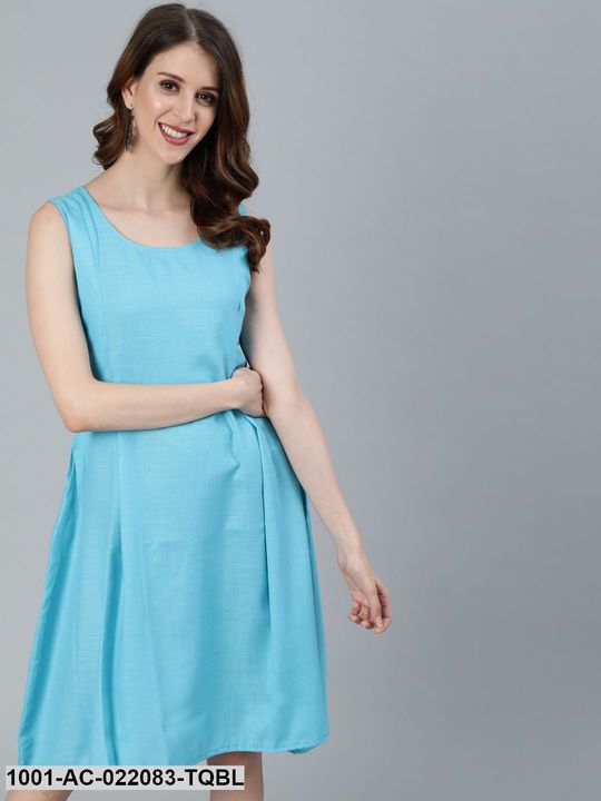 Turquoise Blue Solid A-Line Dress uploaded by PR Retail on 2/27/2022