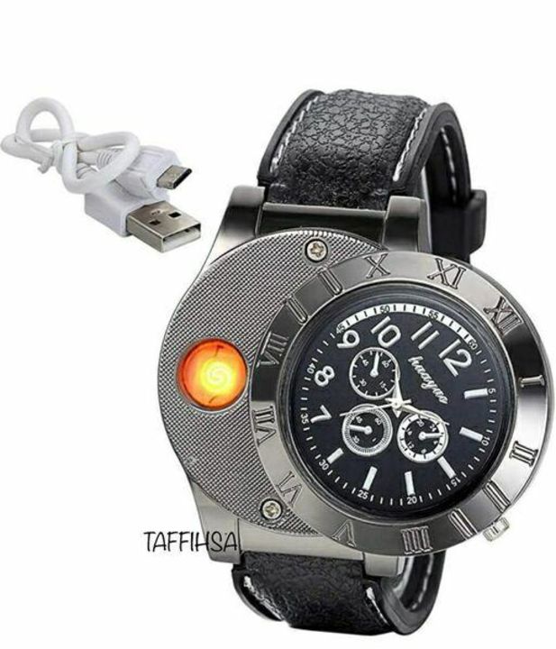 Post image TAFFIHSA Superior Quality Watch Along With Lighter Name: TAFFIHSA Superior Quality Watch Along With Lighter Case: SquareCase/Bezel Material: AlloyClasp Type: BraceletDate Display: YesDial Color: MetallicDial Shape: RoundDual Time: NoGPS: NoIdeal For: Kids-BoysLight: NoMechanism: Mechanical AutomaticMultipack: 1Occasion: CasualPower Source: Battery PoweredStrap Colour: MetallicStrap Material: MetalStrap type: BraceletAdd On: BraceletsPremium Quality USB Rechargeable Watch Lighter For Men &amp; Boys | Beautiful Gifting Purpose For Watch And Cigarette / Lighters Users | 150 Times Heating Coil Star After Full battery Charged | No Gas And No Fuel | Easy To Carry Anywhere | Cigarette Lighter.   Price 980