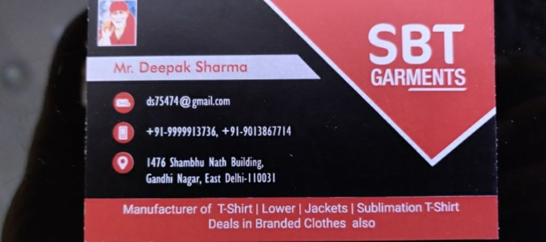 Visiting card store images of SBT Garments 