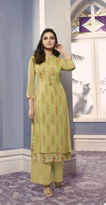 *Jay Jagannath* Women Georgette Layered Printed Long Kurti With Palazzos *Rs.1020(cod)* *whatsapp.9 uploaded by NC Market on 2/28/2022