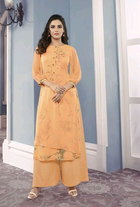 *Jay Jagannath* Women Georgette Layered Printed Long Kurti With Palazzos *Rs.1020(cod)* *whatsapp.9 uploaded by NC Market on 2/28/2022