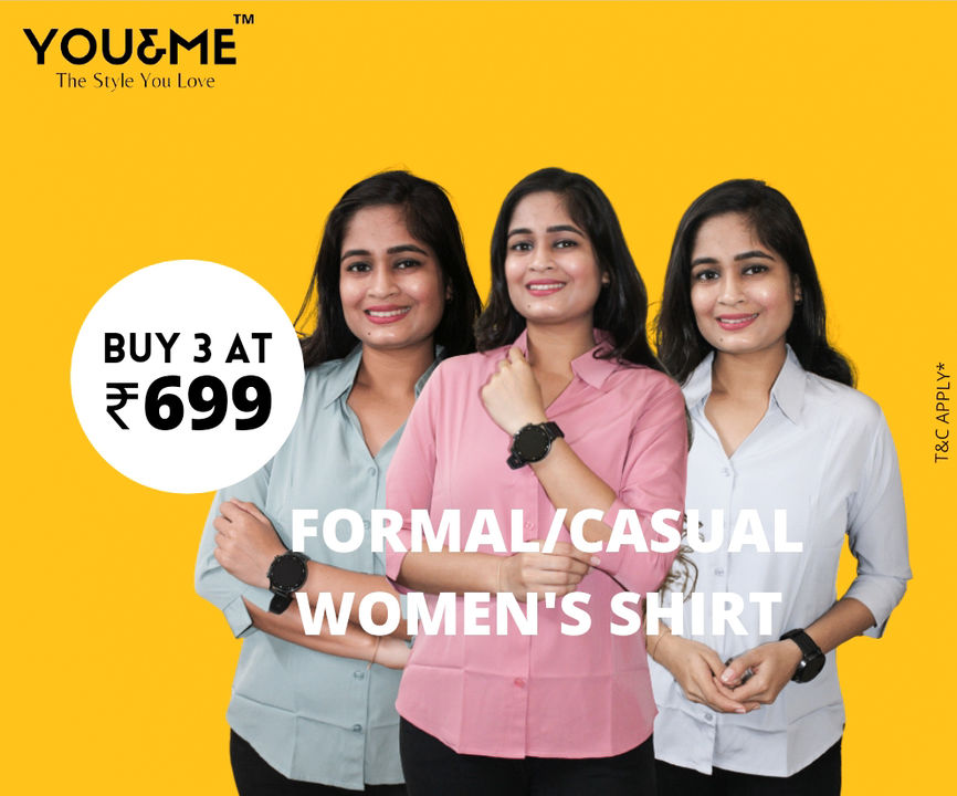 Post image You&amp;Me Formal /Casual Women's Shirt Factory Sale Buy 3 at ₹699