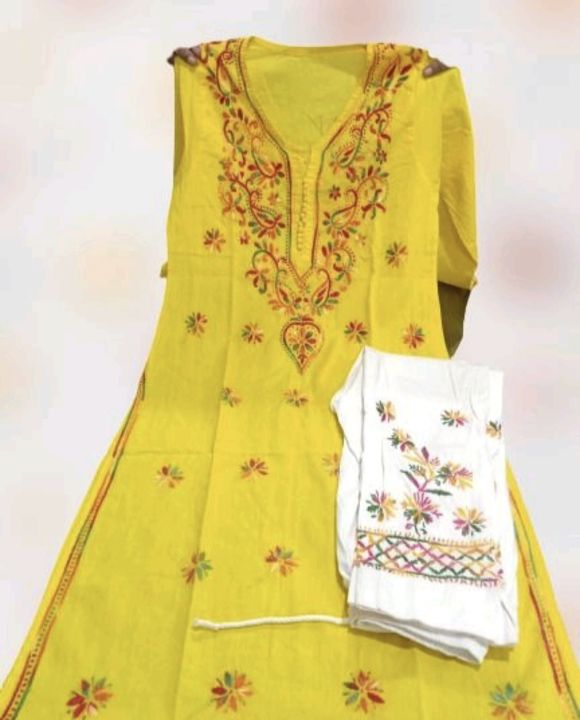 *Jay Jagannath* Women's Yellow Cotton Kurta Set with Pants *Rs.690(cod)* *whatsapp.* Ku uploaded by NC Market on 3/2/2022