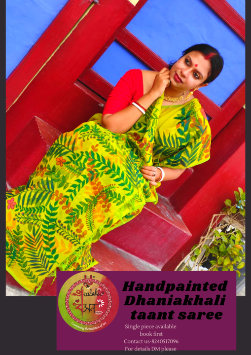 Post image Handpainted dhaniakhali taant...
We are handpainted saree manufacturer...we used to wholesale/?retail....If u need bulk material pre order needed....We used to do customized saree tooContact number 8240517096