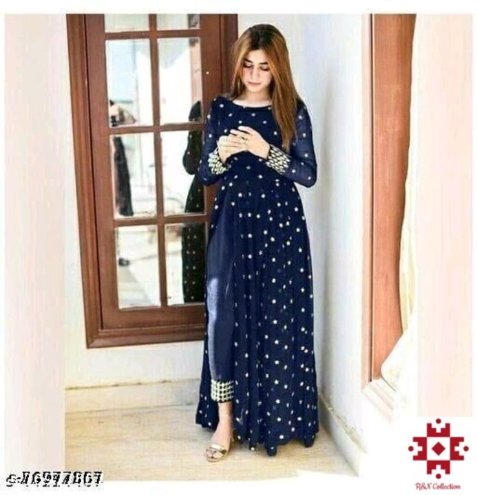 New Designer Blue Georgette Fabric Kurta With Reyon Pent Set uploaded by business on 3/2/2022