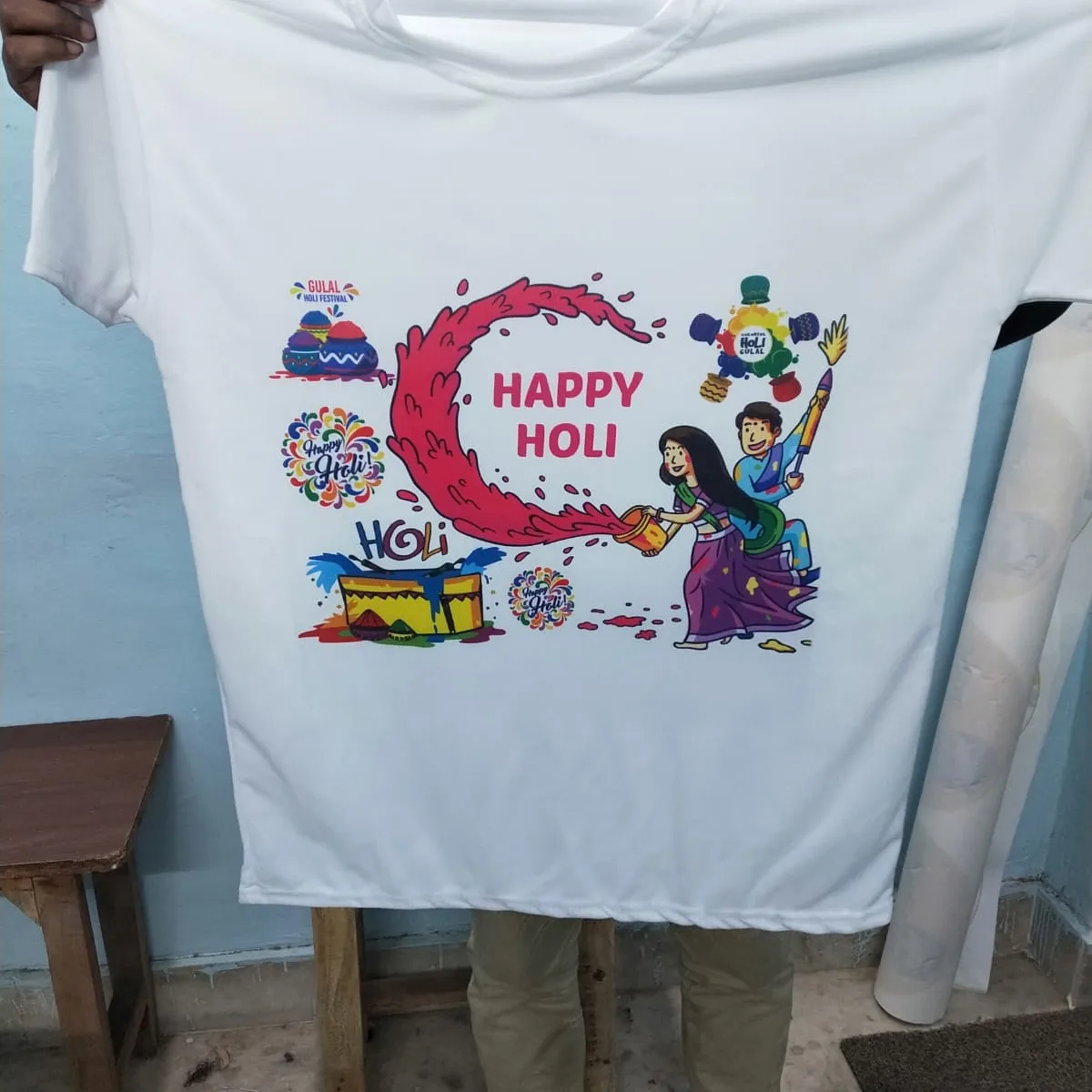 Post image Holi t-shirts Size available- 18 no to 34 no (kids)And 36 to 46 no ( adult)Price - 75 rs Dm for order Book fast now