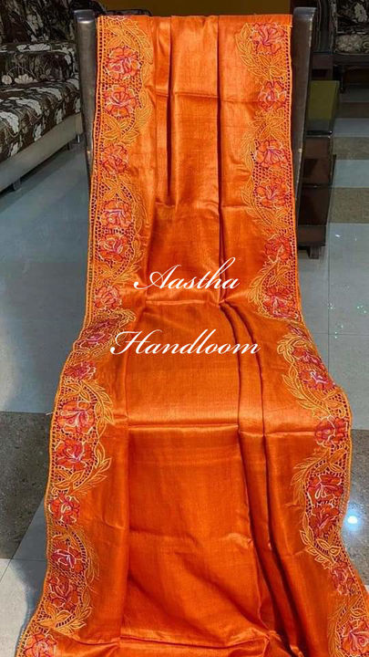 Tussar silk cut work saree uploaded by business on 3/2/2022