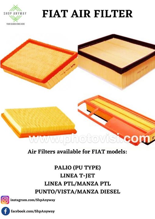 Post image Best and superior quality Air Filter suited for Fiat Cars.
Carefully curated to suit your specific vehicle as per specification and fitment.
With highest grade material, high-density media for protection against soot,dirt and dust.
Catches up to 99% of airborne particles and debris.
Protects the engine from premature damage and ensures better acceleration.
