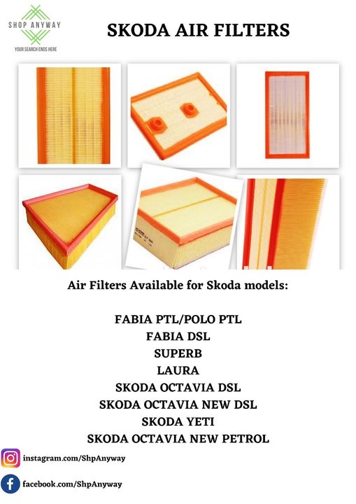 Post image Best and superior quality Air Filter suited for Skoda Cars.
Carefully curated to suit your specific vehicle as per specification and fitment.
With highest grade material, high-density media for protection against soot,dirt and dust.
Catches up to 99% of airborne particles and debris.
Protects the engine from premature damage and ensures better acceleration.