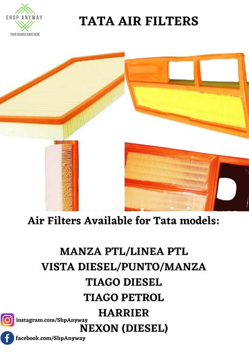 Post image Best and superior quality Air Filter suited for TATA Cars.
Carefully curated to suit your specific vehicle as per specification and fitment.
With highest grade material, high-density media for protection against soot,dirt and dust.
Catches up to 99% of airborne particles and debris.
Protects the engine from premature damage and ensures better acceleration.
