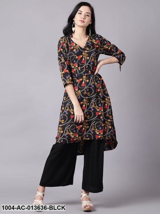 Black Conversational Printed Mandarin Collar A-Line Dress uploaded by PR Retail on 3/3/2022