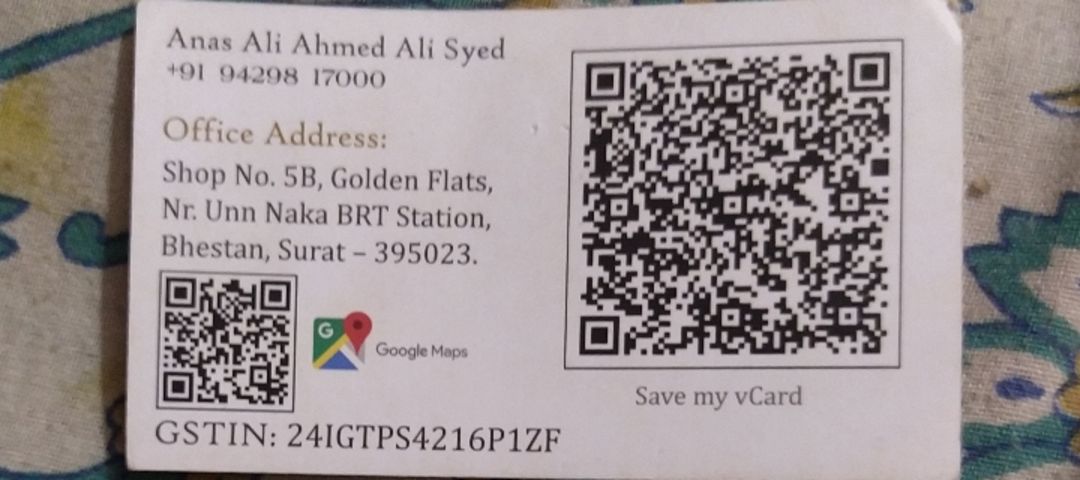 Visiting card store images of Ali collection