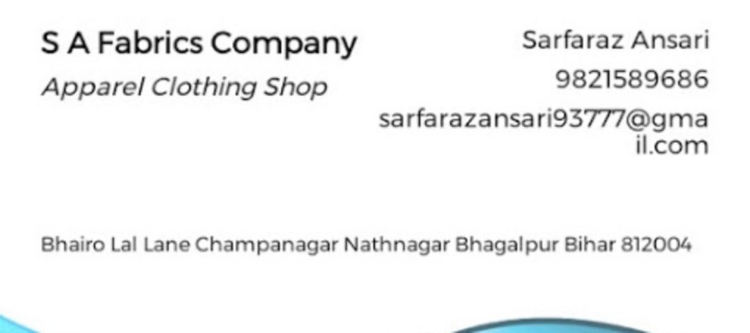 Visiting card store images of S A Fabrics Company