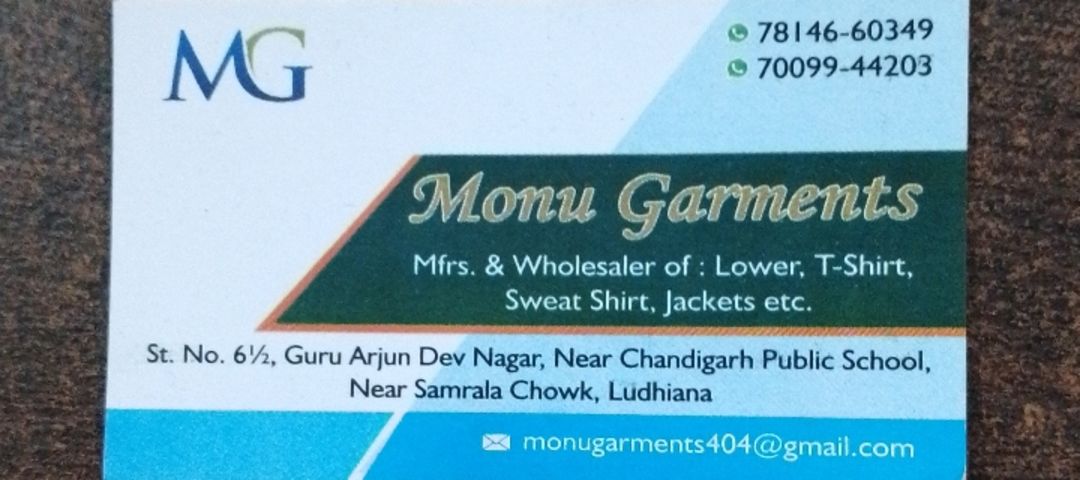 Visiting card store images of Monu garments