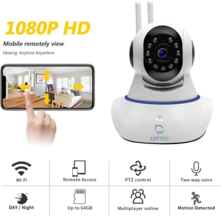 CFFTED Double Antenna Auto- Rotating Night Vision Mobile HD CCTV Wifi Camera 720P with Audio Wifi Sm uploaded by Aarti collection on 3/7/2022