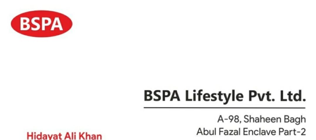 Visiting card store images of BSPA LIFESTYLE