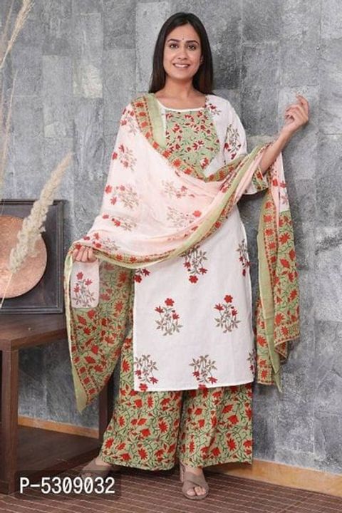Women Cotton Printed Straight Kurti Bottom and Dupatta Set uploaded by H..N on 3/7/2022