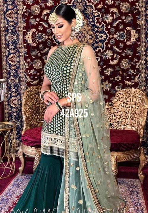 Post image KC-551
♥️ PRESENTING NEW DESIGNER TOP -PLAZZO SET ♥️
♥️ GOOD QUALITY HEAVY GEORGETTE CHOLI WITH BEAUTIFUL EMBROIDERED &amp; HEAVY GEORGETTE PLAZZO 
# FABRIC DETAILS:-
👉 SHRUG : HEAVY GEORGETTE WITH EMBROIDERY WORK(*FULLY STITCHED*)👉 CHOLI    : HEAVY GEORGETTE WITH ZARI EMBROIDERY WORK (STITCHED)👉 PLAZZO: HEAVY GEORGETTE WITH *2 MTR FLAIR* (FULLY STITCHED)
# SIZE DETAILS:
👉 Shrug Fullystitched up to 44 Size &amp; Length is 52 inches👉🏻 Plazzo Fully stitched up to xxl Size