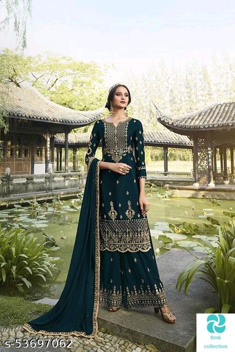 Georgett embrodery sharara salwar suit uploaded by business on 3/7/2022