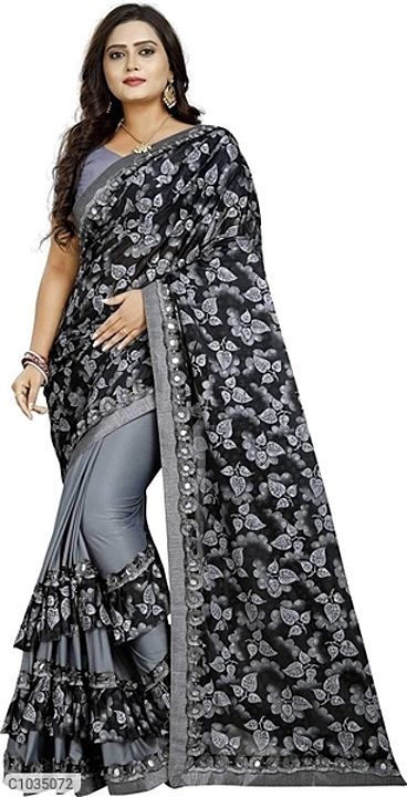 Ruffle mirror border saree uploaded by business on 10/12/2020