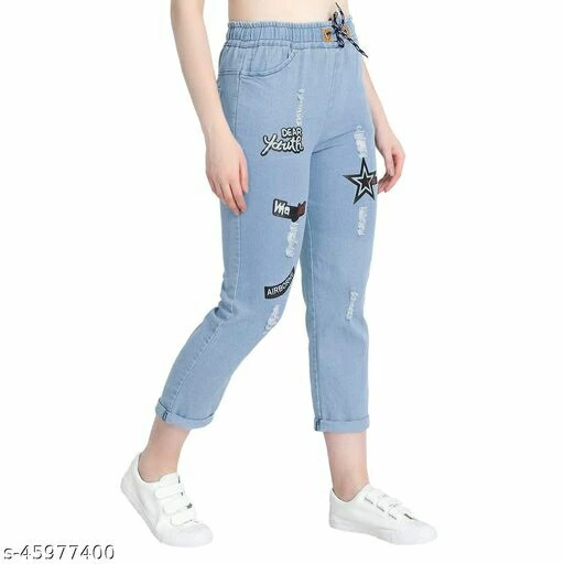  Women's  Denim Jeans Elastic Waist Drawstring Stretch Side Pockets Casual Bang Dark Blue Jeans
 uploaded by S R Garments on 3/8/2022