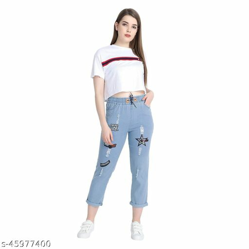 Women's  Denim Jeans Elastic Waist Drawstring Stretch Side Pockets Casual Bang Dark Blue Jeans
 uploaded by S R Garments on 3/8/2022