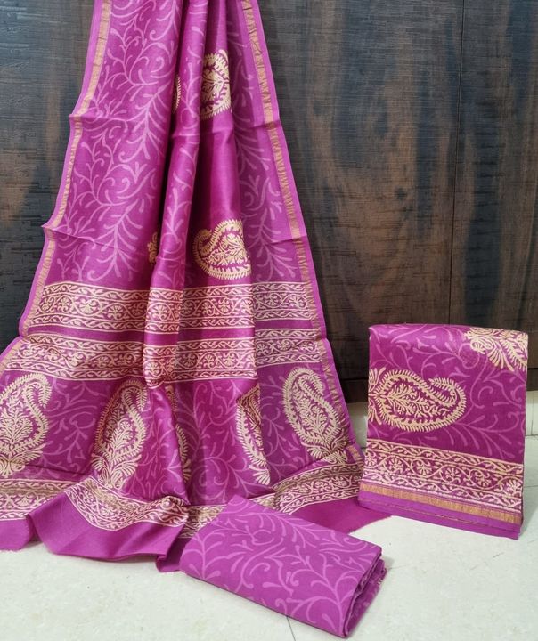 Post image Beautiful traditionHand block print  chanderi silk suit Top       chanderi 2.Duptta  chanderi 2.Bottom. Cotton. 2.Price only 1300+ shipping