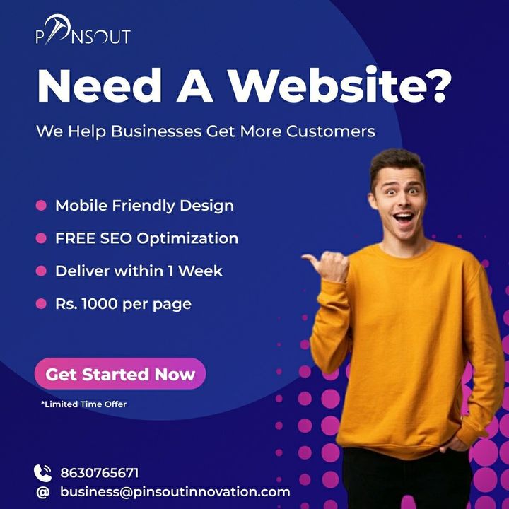 Post image Get your Website up &amp; running right now!
Visit our website to know more - www.pinsoutinnovation.com
Contact us at - +918630765671