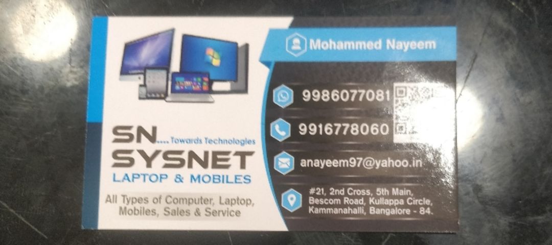 Visiting card store images of Sysnet mobile and laptop 