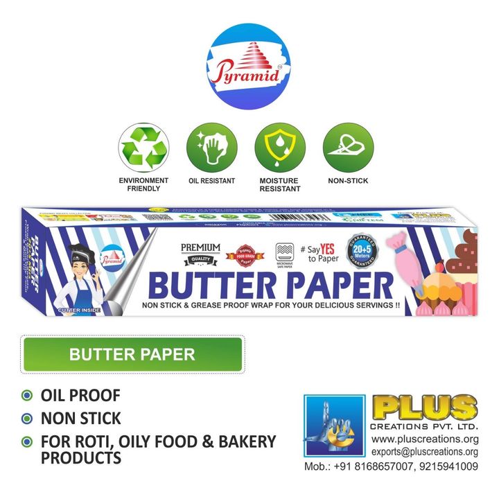 PYRAMID - Butter Paper 25 Mtr, White, Non Stick, Pack Butter, Cheese, Bakery Items, Cookies, Eco  uploaded by Plus Creations Pvt Ltd on 3/10/2022