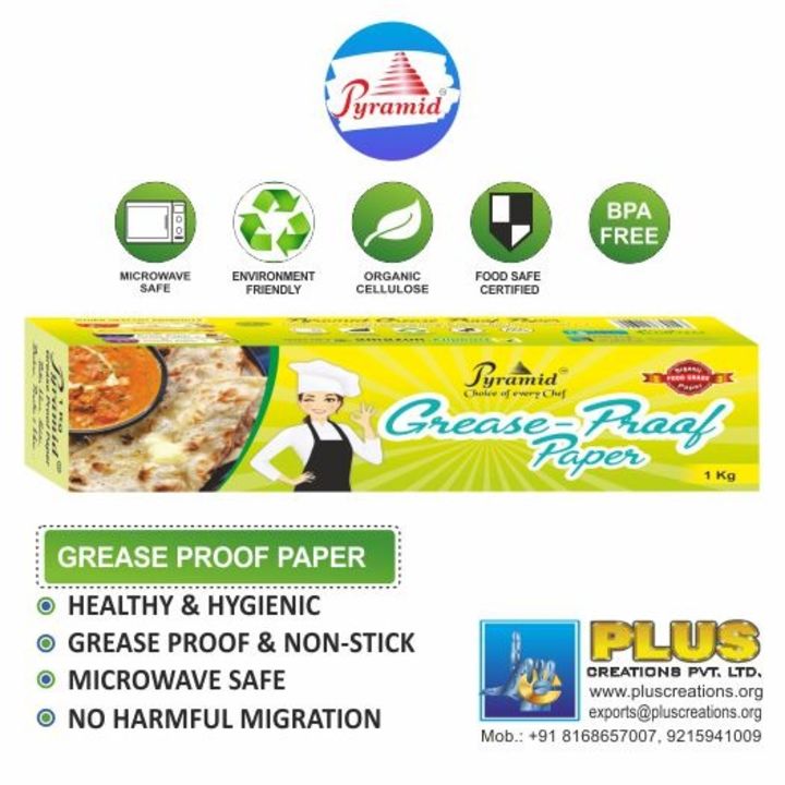 Grease Proof Paper 1 KG, Non Stick, Microwave Safe, Food Grade, Organic & Healthy WRAP, PYRAMID

 uploaded by Plus Creations Pvt Ltd on 3/10/2022