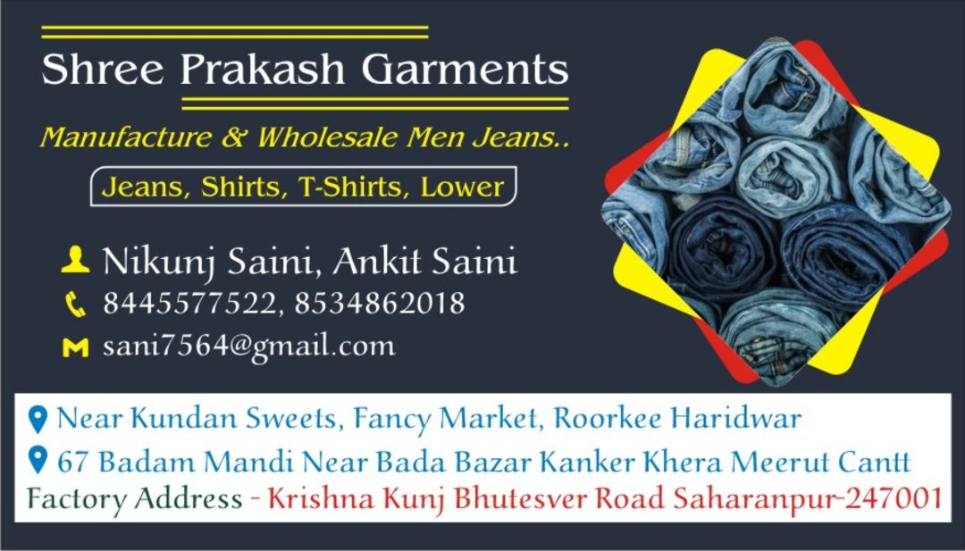 Visiting card store images of Shree parkash garments