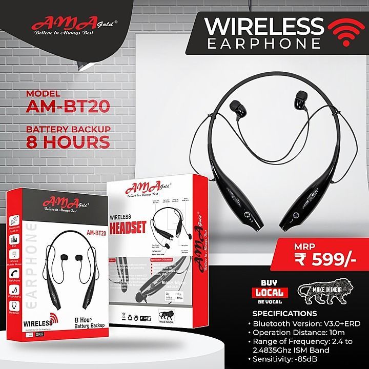 AMA BT20 BLUETOOTH NECKBAND 8 HOURS BETTERY BACKUP uploaded by business on 10/13/2020