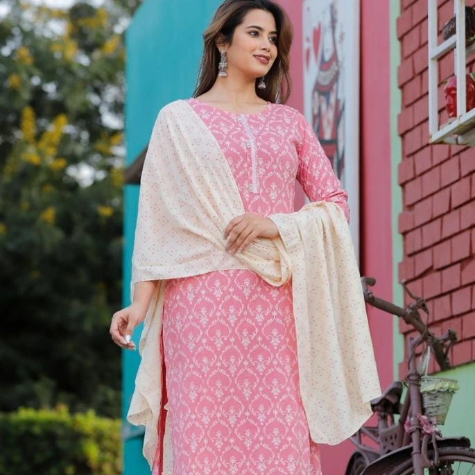 Post image Rayon printed Kurti with gotta laces...rayon printed full flared layered sharara with rayon printed dupatta...38 to 44 sizes...2 colors ready to dispatch