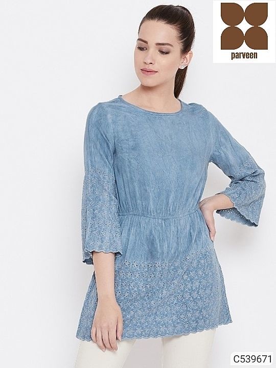Post image *Product Name:* Women's Solid Rayon Tunic

*Details:*
Description:	It has 1 Piece of Women's Tunic
Fabric:	Rayon
Neckline:	Round Neck
Sleeves:	3/4th Sleeve
Pattern:	Solid
Product Type :	Regular
Color:	Sky Blue
Ocassion:	Casual
Length:	24 in
Sizes (Inches):	S-36,M-38,L-40,XL-42,2XL-44

💥 *FREE Shipping* (फ्री शिपिंग)
💥 *FREE COD* (फ्री केश ऑन डिलीवरी)
💥 *FREE Return &amp; 100% Refund* (फ्री रिटर्न और 100% रिफंड)
🚚 *Delivery*: Within 7 days (डिलीवरी 7 दिनों में)

price 530