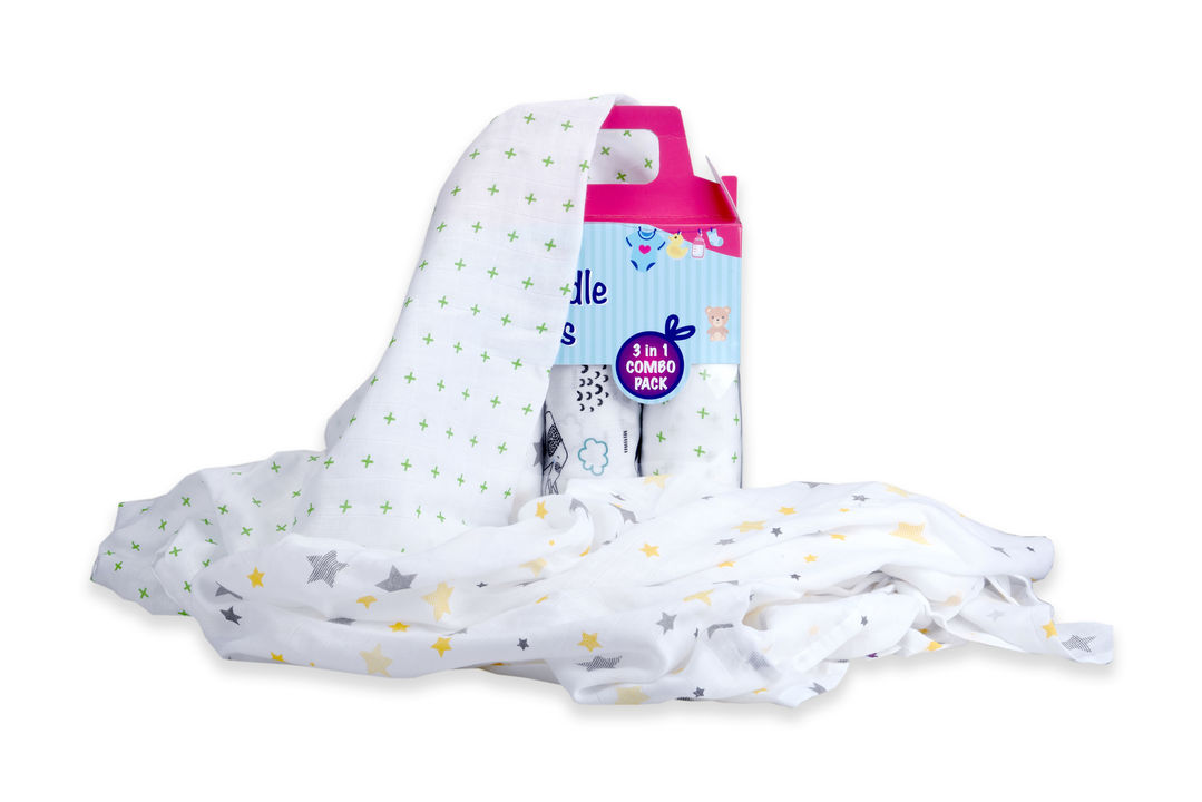 Product image with price: Rs. 560, ID: lazytoddler-muslin-swaddle-set-of-3-yellow-green-d428f7a8