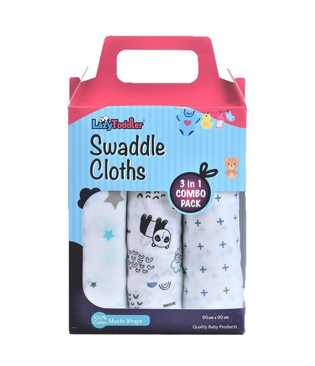 Product image with price: Rs. 560, ID: lazytoddler-muslin-swaddle-set-of-3-blue-45005a22