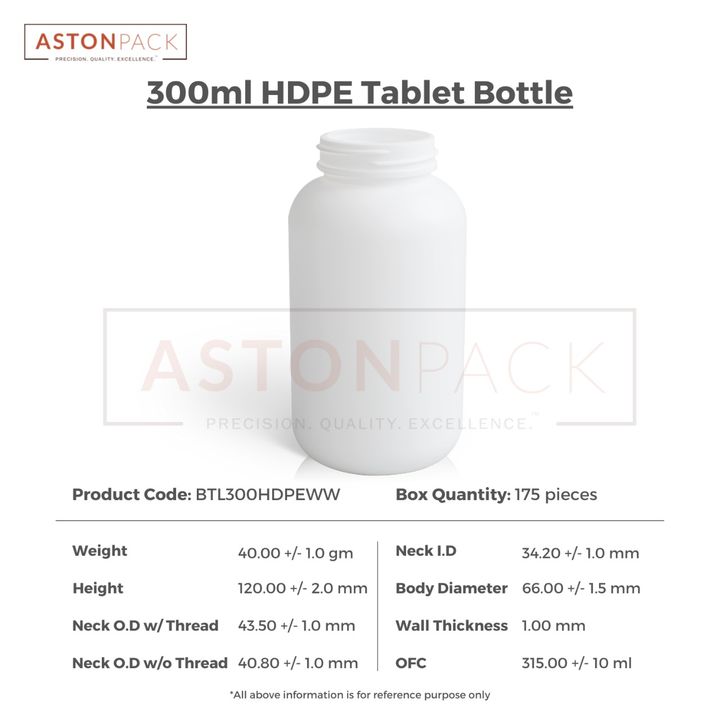 Post image 300ml White HDPE Round Tablet Storage Bottle
- Ready Stock Available
- MOQ starts from just 1 box
- Call now to get samples

📞 +91 87991 43746
📞 +91 91041 43746
📫 info@astonpack.co.in
