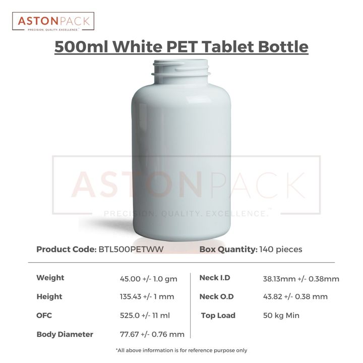 Post image 500ml White PET Round Tablet Storage Bottle

- Ready Stock Available
- MOQ starts from just 1 box
- Call now to get samples

📞 +91 87991 43746
📞 +91 91041 43746
📫 info@astonpack.co.in