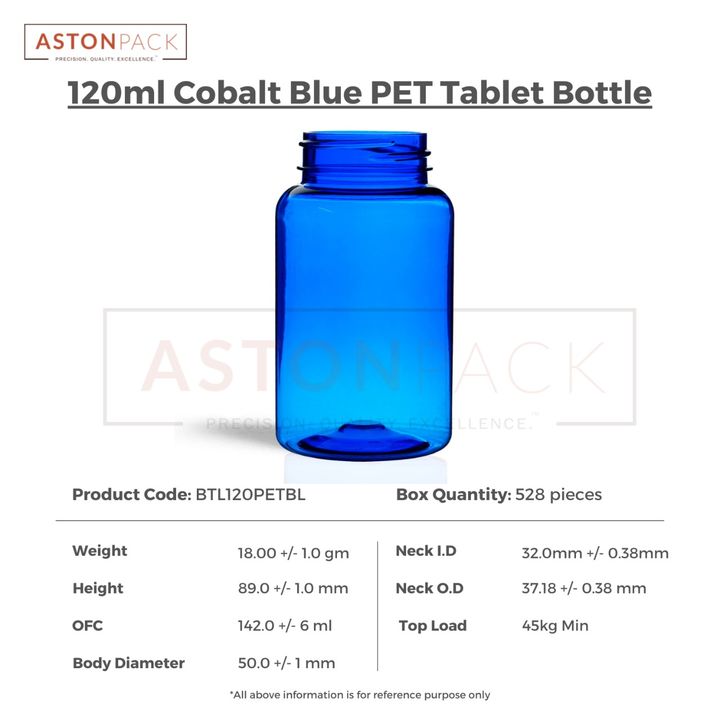 120ml Cobalt Blue PET Supplement Storage Bottle uploaded by Axton Global (ASTON PACK) on 3/14/2022