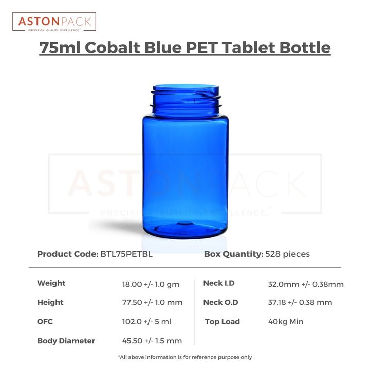 75ml Cobalt Blue PET Supplement Storage Bottle uploaded by Axton Global (ASTON PACK) on 3/14/2022